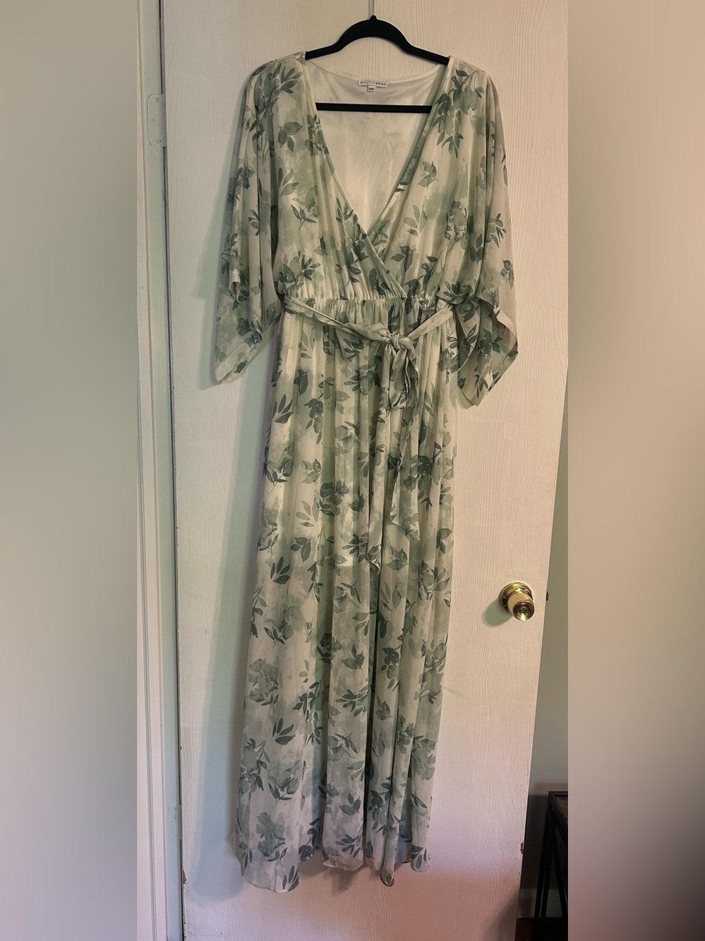 Baltic Born White and Green Floral V-Neck Dress